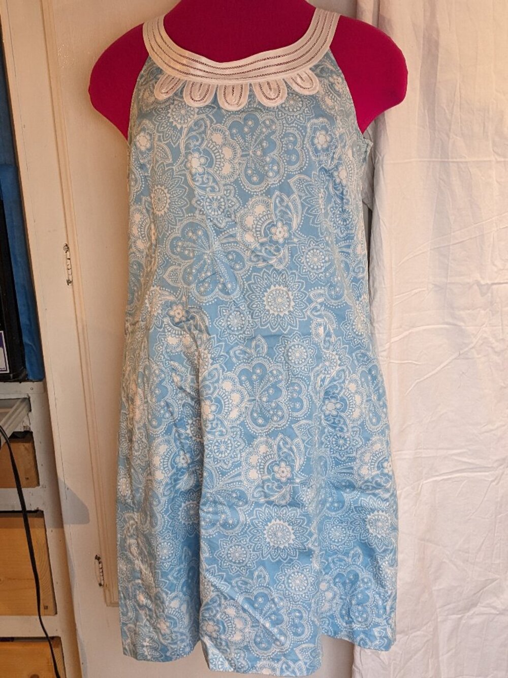 Loft Blue & White Floral Sheath Dress Sz 8